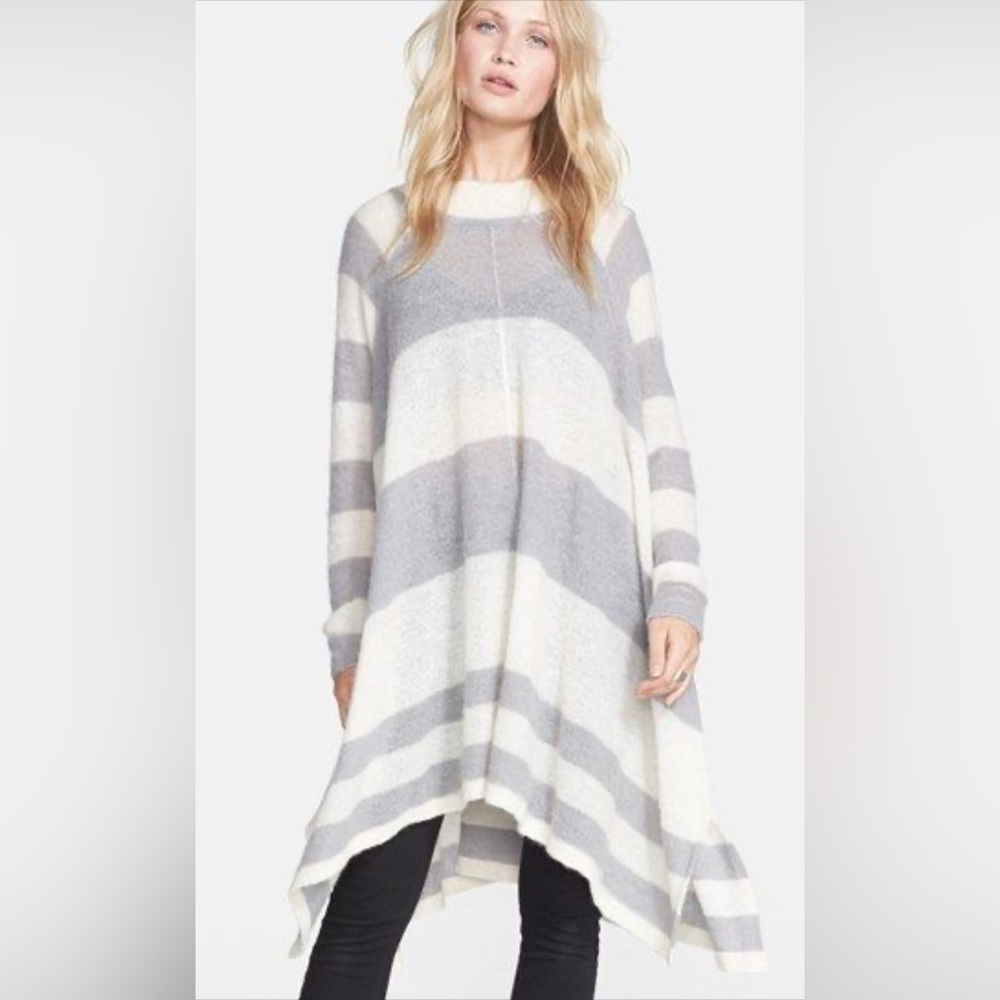 Free People Oversized Alpaca Lafayette Striped Mock Shrug Tunic Poncho Dress - Picture 5 of 8